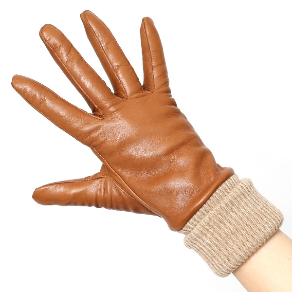  日本製 手袋 レディース ブランド カシミア 100％ レザー グローブ ニットリブ 防寒 カシミヤ キャメル ブラウン 茶 茶色 イタリーラム 上質 羊革 皮 女性 上品 婦人 プレゼント 化粧箱付き 国産 KURODA(クロダ)