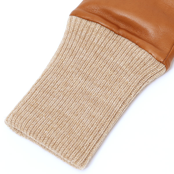  日本製 手袋 レディース ブランド カシミア 100％ レザー グローブ ニットリブ 防寒 カシミヤ キャメル ブラウン 茶 茶色 イタリーラム 上質 羊革 皮 女性 上品 婦人 プレゼント 化粧箱付き 国産 KURODA(クロダ)