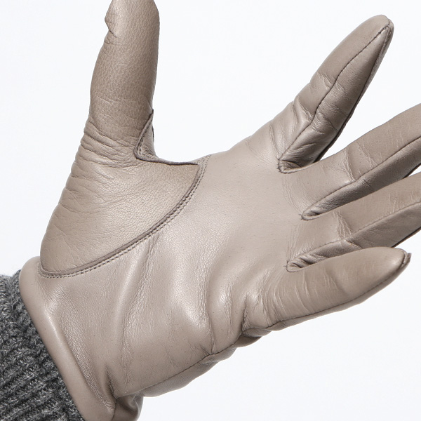  日本製 手袋 レディース ブランド カシミア 100％ レザー グローブ ニットリブ 防寒 カシミヤ グレー グレイ 灰色 イタリーラム 上質 羊革 皮 女性 上品 婦人 プレゼント 化粧箱付き 国産 KURODA(クロダ)