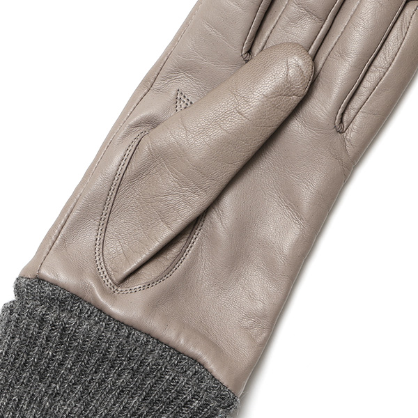  日本製 手袋 レディース ブランド カシミア 100％ レザー グローブ ニットリブ 防寒 カシミヤ グレー グレイ 灰色 イタリーラム 上質 羊革 皮 女性 上品 婦人 プレゼント 化粧箱付き 国産 KURODA(クロダ)