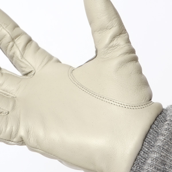 日本製 手袋 レディース ブランド カシミア 100% レザー グローブ ニットリブ 防寒 カシミヤ ライトグレー グレー グレイ 灰色 イタリーラム 上質 羊革 皮 女性 上品 婦人 プレゼント 化粧箱付き 国産 KURODA(クロダ)