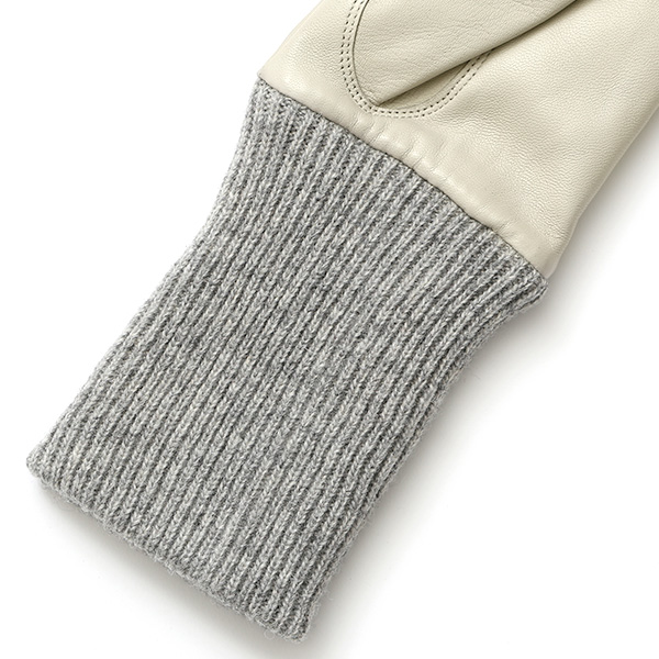 日本製 手袋 レディース ブランド カシミア 100% レザー グローブ ニットリブ 防寒 カシミヤ ライトグレー グレー グレイ 灰色 イタリーラム 上質 羊革 皮 女性 上品 婦人 プレゼント 化粧箱付き 国産 KURODA(クロダ)