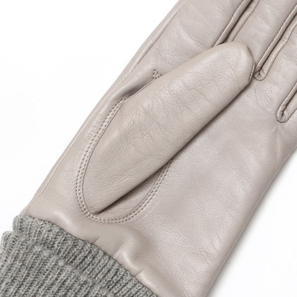  日本製 手袋 レディース ブランド カシミア 100％ レザー グローブ ニットリブ 防寒 カシミヤ グレー グレイ 灰色 イタリーラム 上質 羊革 皮 女性 上品 婦人 プレゼント 化粧箱付き 国産 KURODA(クロダ)