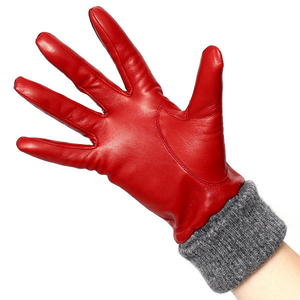  日本製 手袋 レディース ブランド カシミア 100％ レザー グローブ ニットリブ 防寒 カシミヤ レッド ワイン 赤色 イタリーラム 上質 羊革 皮 女性 上品 婦人 プレゼント 化粧箱付き 国産 KURODA(クロダ)