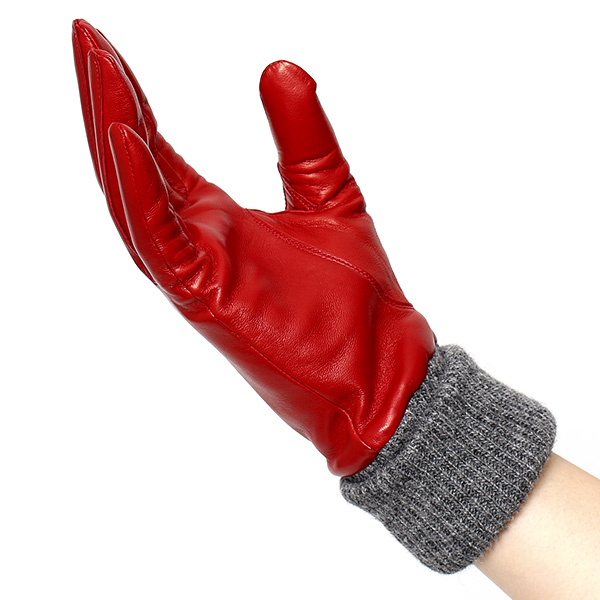  日本製 手袋 レディース ブランド カシミア 100％ レザー グローブ ニットリブ 防寒 カシミヤ レッド ワイン 赤色 イタリーラム 上質 羊革 皮 女性 上品 婦人 プレゼント 化粧箱付き 国産 KURODA(クロダ)