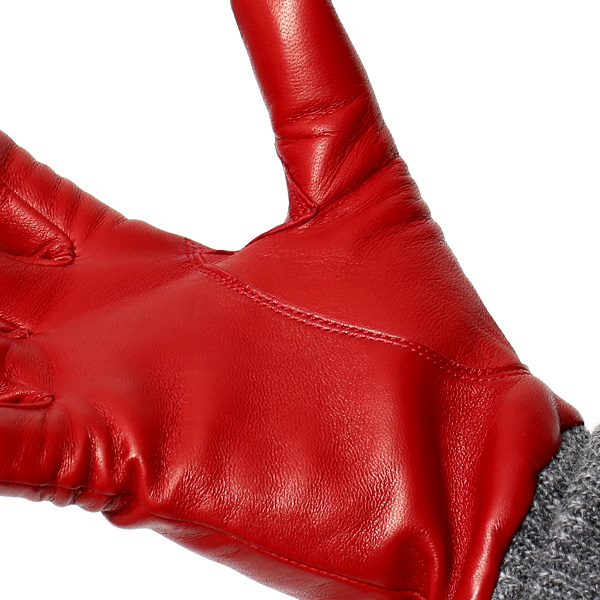  日本製 手袋 レディース ブランド カシミア 100％ レザー グローブ ニットリブ 防寒 カシミヤ レッド ワイン 赤色 イタリーラム 上質 羊革 皮 女性 上品 婦人 プレゼント 化粧箱付き 国産 KURODA(クロダ)