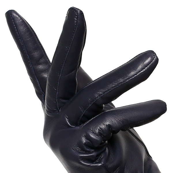  日本製 手袋 レディース ブランド カシミア 100％ レザー グローブ ニットリブ 防寒 カシミヤ ブルー ネイビー 青色 イタリーラム 上質 羊革 皮 女性 上品 婦人 プレゼント 化粧箱付き 国産 KURODA(クロダ)