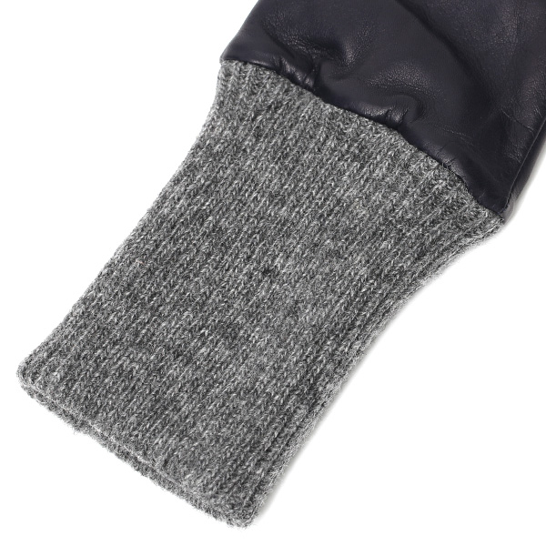  日本製 手袋 レディース ブランド カシミア 100％ レザー グローブ ニットリブ 防寒 カシミヤ ブルー ネイビー 青色 イタリーラム 上質 羊革 皮 女性 上品 婦人 プレゼント 化粧箱付き 国産 KURODA(クロダ)