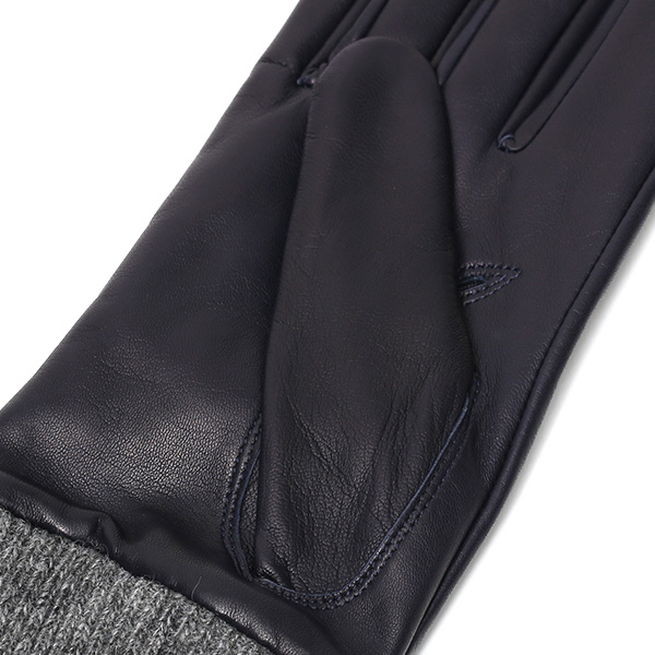  日本製 手袋 レディース ブランド カシミア 100％ レザー グローブ ニットリブ 防寒 カシミヤ ブルー ネイビー 青色 イタリーラム 上質 羊革 皮 女性 上品 婦人 プレゼント 化粧箱付き 国産 KURODA(クロダ)