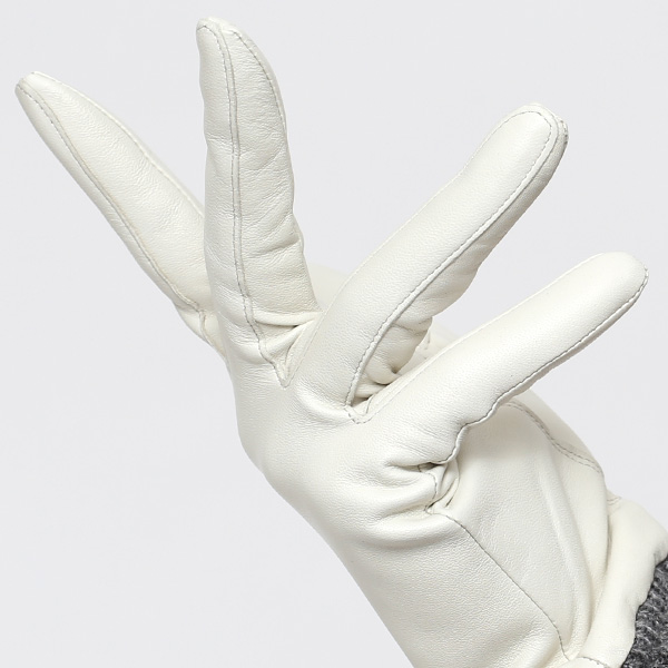  日本製 手袋 レディース ブランド カシミア 100％ レザー グローブ ニットリブ 防寒 カシミヤ ホワイト 白色 イタリーラム 上質 羊革 皮 女性 上品 婦人 プレゼント 化粧箱付き 国産 KURODA(クロダ)