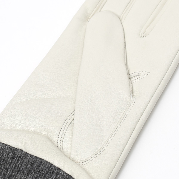  日本製 手袋 レディース ブランド カシミア 100％ レザー グローブ ニットリブ 防寒 カシミヤ ホワイト 白色 イタリーラム 上質 羊革 皮 女性 上品 婦人 プレゼント 化粧箱付き 国産 KURODA(クロダ)