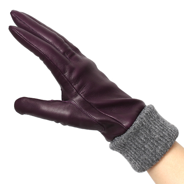  日本製 手袋 レディース ブランド カシミア 100％ レザー グローブ ニットリブ 防寒 カシミヤ パープル 紫色 イタリーラム 上質 羊革 皮 女性 上品 婦人 プレゼント 化粧箱付き 国産 KURODA(クロダ)