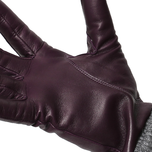  日本製 手袋 レディース ブランド カシミア 100％ レザー グローブ ニットリブ 防寒 カシミヤ パープル 紫色 イタリーラム 上質 羊革 皮 女性 上品 婦人 プレゼント 化粧箱付き 国産 KURODA(クロダ)