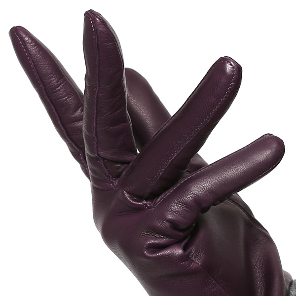  日本製 手袋 レディース ブランド カシミア 100％ レザー グローブ ニットリブ 防寒 カシミヤ パープル 紫色 イタリーラム 上質 羊革 皮 女性 上品 婦人 プレゼント 化粧箱付き 国産 KURODA(クロダ)