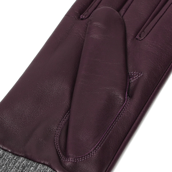  日本製 手袋 レディース ブランド カシミア 100％ レザー グローブ ニットリブ 防寒 カシミヤ パープル 紫色 イタリーラム 上質 羊革 皮 女性 上品 婦人 プレゼント 化粧箱付き 国産 KURODA(クロダ)