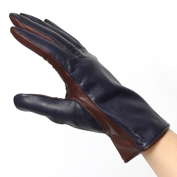 革手袋 レディース カシミヤ 日本製 女性用 レザー グローブ イタリーラム 羊革 国産 ブランド 暖かい ブルー ネイビー 青色 バイカラー カシミア 冬 プレゼント ギフト 彼女 妻 嫁 誕生日 クリスマス KURODA(クロダ)