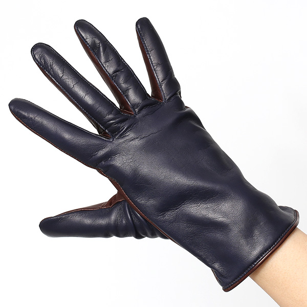  革手袋 レディース カシミヤ 日本製 女性用 レザー グローブ イタリーラム 羊革 国産 ブランド 暖かい ブルー ネイビー 青色 バイカラー カシミア 冬 プレゼント ギフト 彼女 妻 嫁 誕生日 クリスマス KURODA(クロダ)