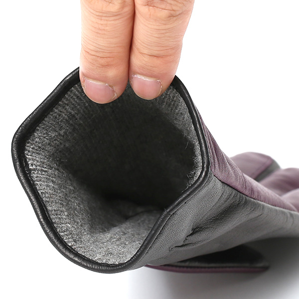  革手袋 レディース カシミヤ 日本製 女性用 レザー グローブ イタリーラム 羊革 国産 ブランド 暖かい パープル 紫色 バイカラー カシミア 冬 プレゼント ギフト 彼女 妻 嫁 誕生日 クリスマス KURODA(クロダ)