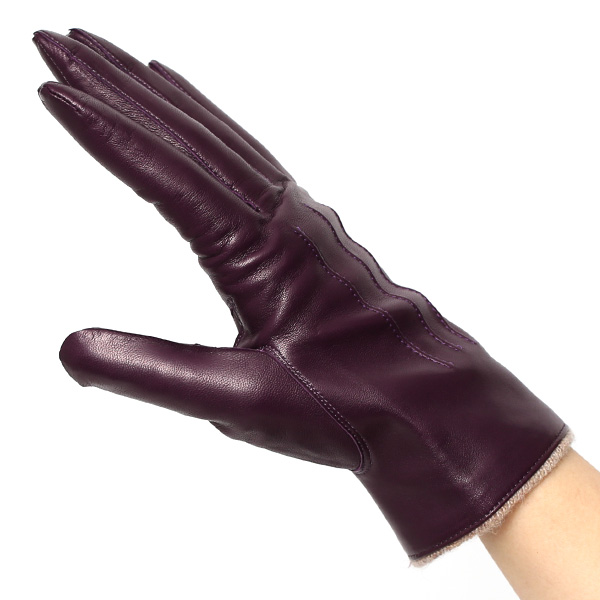 手袋 レディース 革 カシミア 日本製 ブランド イタリーラム 化粧箱 付き 女性 レザー 皮 グローブ パープル 紫色 暖かい カシミヤ 100% 防寒 保温 防風 冬 ビジネス 国産 専門 ブランド KURODA(クロダ)