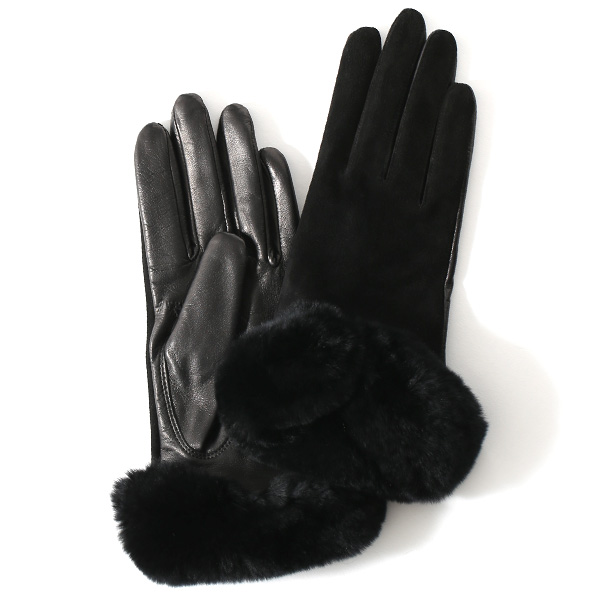 KURODA(クロダ) ヤギ革 ラビットファー レディース 手袋 ブラック