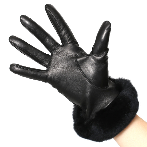  革手袋 スエード ファー付き レディース カシミア混 裏地 レッキス ラビットファー リアルファー うさぎ 毛皮 ブラック 黒 黒色 女性 本革 レザー スウェード 本皮 暖かい 上品 おしゃれ 送料無料 KURODA(クロダ)