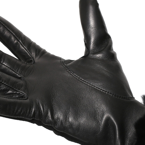  革手袋 スエード ファー付き レディース カシミア混 裏地 レッキス ラビットファー リアルファー うさぎ 毛皮 ブラック 黒 黒色 女性 本革 レザー スウェード 本皮 暖かい 上品 おしゃれ 送料無料 KURODA(クロダ)