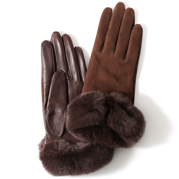 KURODA(クロダ) ヤギ革 ラビットファー レディース 手袋 ブラウン