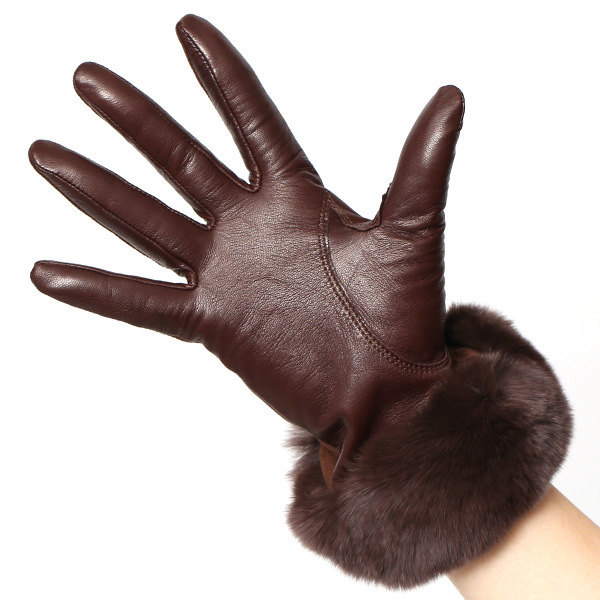  革手袋 スエード ファー付き レディース カシミア混 裏地 レッキス ラビットファー リアルファー うさぎ 毛皮 ブラウン 茶 茶色 女性 本革 レザー スウェード 本皮 暖かい 上品 おしゃれ 送料無料 KURODA(クロダ)