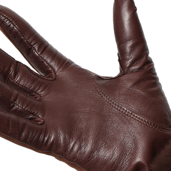  革手袋 スエード ファー付き レディース カシミア混 裏地 レッキス ラビットファー リアルファー うさぎ 毛皮 ブラウン 茶 茶色 女性 本革 レザー スウェード 本皮 暖かい 上品 おしゃれ 送料無料 KURODA(クロダ)