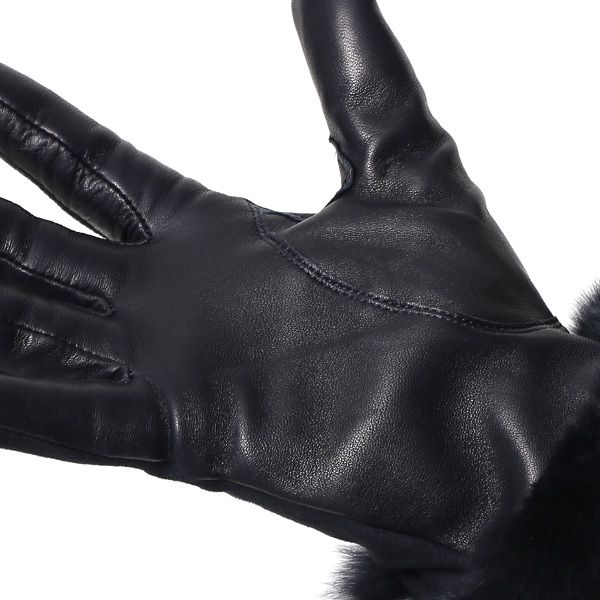  革手袋 スエード ファー付き レディース カシミア混 裏地 レッキス ラビットファー リアルファー うさぎ 毛皮 ブルー ネイビー 青色 女性 本革 レザー スウェード 本皮 暖かい 上品 おしゃれ 送料無料 KURODA(クロダ)