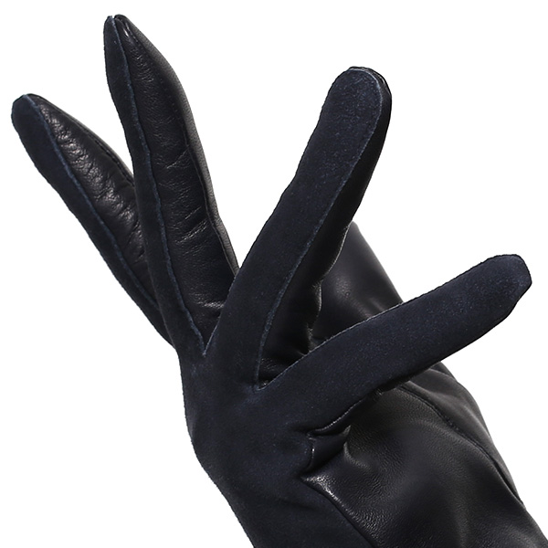  革手袋 スエード ファー付き レディース カシミア混 裏地 レッキス ラビットファー リアルファー うさぎ 毛皮 ブルー ネイビー 青色 女性 本革 レザー スウェード 本皮 暖かい 上品 おしゃれ 送料無料 KURODA(クロダ)