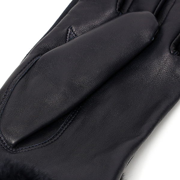  革手袋 スエード ファー付き レディース カシミア混 裏地 レッキス ラビットファー リアルファー うさぎ 毛皮 ブルー ネイビー 青色 女性 本革 レザー スウェード 本皮 暖かい 上品 おしゃれ 送料無料 KURODA(クロダ)