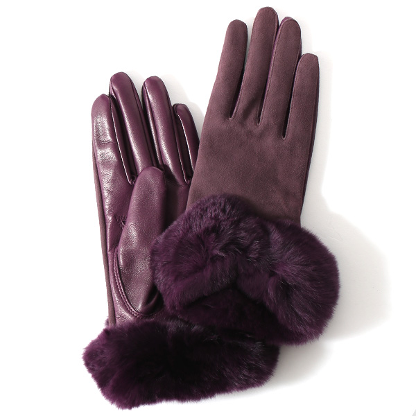 KURODA(クロダ) ヤギ革 ラビットファー レディース 手袋 パープル