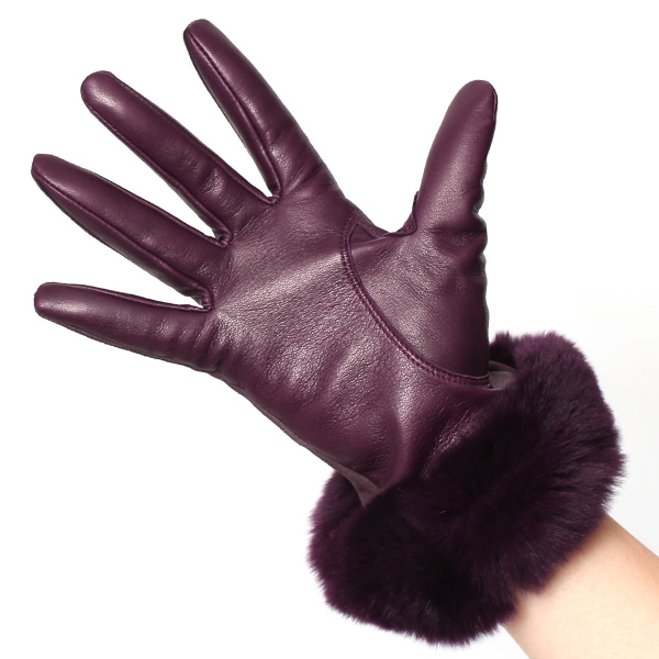 革手袋 スエード ファー付き レディース カシミア混 裏地 レッキス ラビットファー リアルファー うさぎ 毛皮 パープル 紫色 女性 本革 レザー スウェード 本皮 暖かい 上品 おしゃれ 送料無料 KURODA(クロダ)