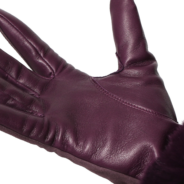 革手袋 スエード ファー付き レディース カシミア混 裏地 レッキス ラビットファー リアルファー うさぎ 毛皮 パープル 紫色 女性 本革 レザー スウェード 本皮 暖かい 上品 おしゃれ 送料無料 KURODA(クロダ)