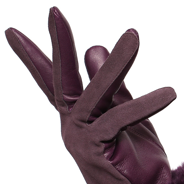 革手袋 スエード ファー付き レディース カシミア混 裏地 レッキス ラビットファー リアルファー うさぎ 毛皮 パープル 紫色 女性 本革 レザー スウェード 本皮 暖かい 上品 おしゃれ 送料無料 KURODA(クロダ)