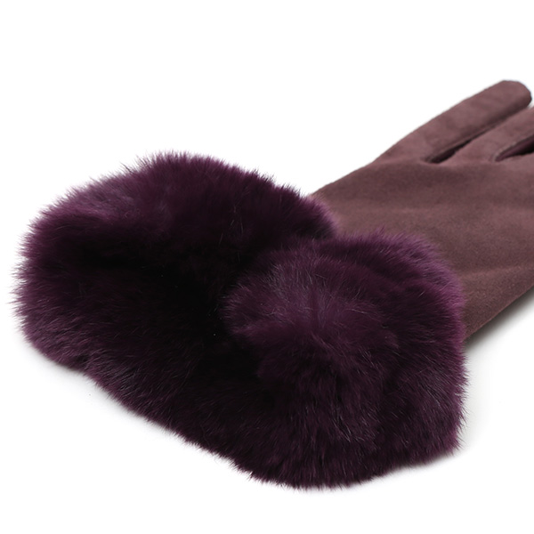 革手袋 スエード ファー付き レディース カシミア混 裏地 レッキス ラビットファー リアルファー うさぎ 毛皮 パープル 紫色 女性 本革 レザー スウェード 本皮 暖かい 上品 おしゃれ 送料無料 KURODA(クロダ)