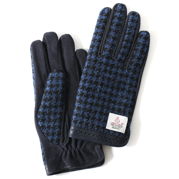 KURODA(クロダ) ハリスツイード 羊革 レディース 手袋 ブルー/千鳥