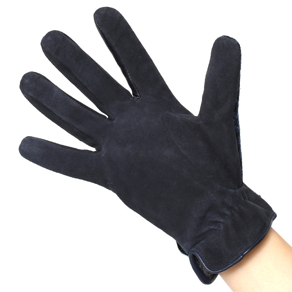  ハリスツイード 手袋 レディース スマホ対応 ブランド レザー グローブ 女性 防寒 防風 本革 皮 ブルー ネイビー 青色 英国 ハリスツイード生地 暖かい おしゃれ かわいい プレゼント ブランド 手袋 KURODA(クロダ)