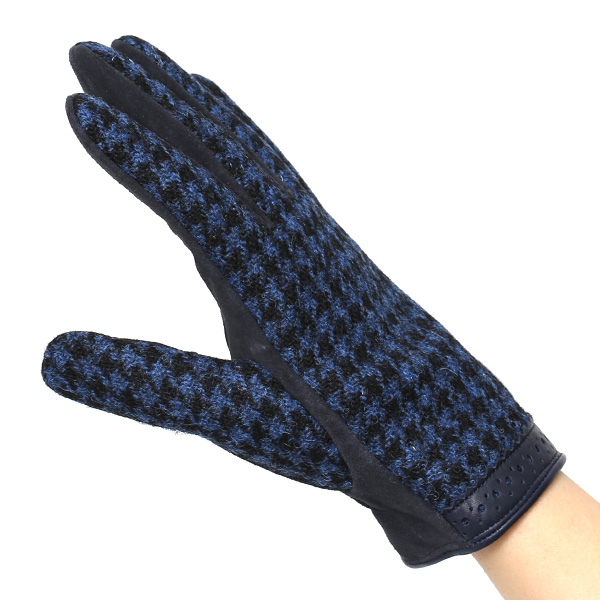  ハリスツイード 手袋 レディース スマホ対応 ブランド レザー グローブ 女性 防寒 防風 本革 皮 ブルー ネイビー 青色 英国 ハリスツイード生地 暖かい おしゃれ かわいい プレゼント ブランド 手袋 KURODA(クロダ)
