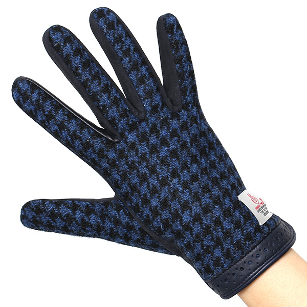  ハリスツイード 手袋 レディース スマホ対応 ブランド レザー グローブ 女性 防寒 防風 本革 皮 ブルー ネイビー 青色 英国 ハリスツイード生地 暖かい おしゃれ かわいい プレゼント ブランド 手袋 KURODA(クロダ)