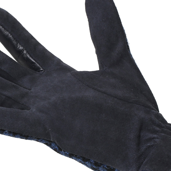  ハリスツイード 手袋 レディース スマホ対応 ブランド レザー グローブ 女性 防寒 防風 本革 皮 ブルー ネイビー 青色 英国 ハリスツイード生地 暖かい おしゃれ かわいい プレゼント ブランド 手袋 KURODA(クロダ)