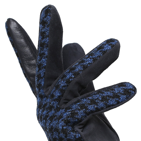  ハリスツイード 手袋 レディース スマホ対応 ブランド レザー グローブ 女性 防寒 防風 本革 皮 ブルー ネイビー 青色 英国 ハリスツイード生地 暖かい おしゃれ かわいい プレゼント ブランド 手袋 KURODA(クロダ)