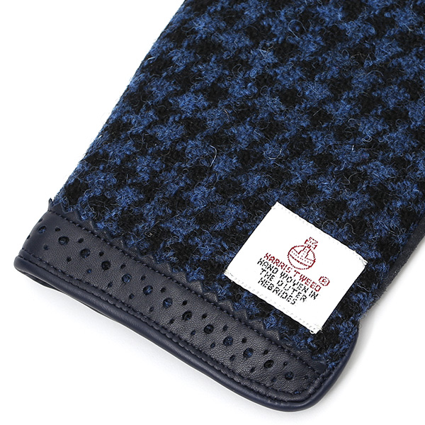  ハリスツイード 手袋 レディース スマホ対応 ブランド レザー グローブ 女性 防寒 防風 本革 皮 ブルー ネイビー 青色 英国 ハリスツイード生地 暖かい おしゃれ かわいい プレゼント ブランド 手袋 KURODA(クロダ)