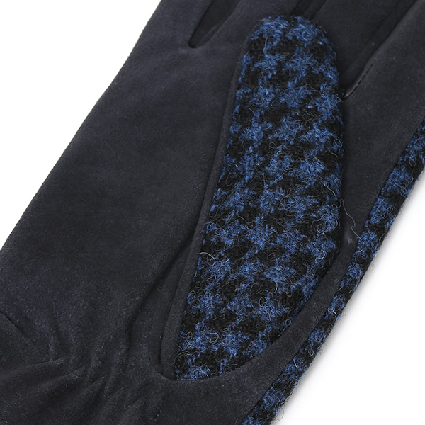  ハリスツイード 手袋 レディース スマホ対応 ブランド レザー グローブ 女性 防寒 防風 本革 皮 ブルー ネイビー 青色 英国 ハリスツイード生地 暖かい おしゃれ かわいい プレゼント ブランド 手袋 KURODA(クロダ)