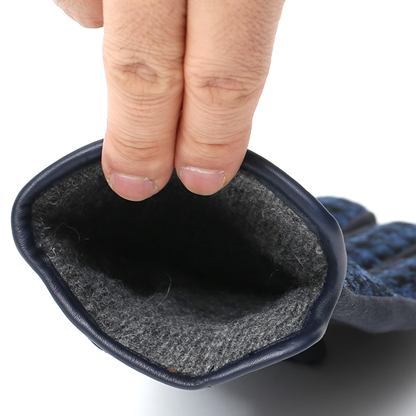  ハリスツイード 手袋 レディース スマホ対応 ブランド レザー グローブ 女性 防寒 防風 本革 皮 ブルー ネイビー 青色 英国 ハリスツイード生地 暖かい おしゃれ かわいい プレゼント ブランド 手袋 KURODA(クロダ)