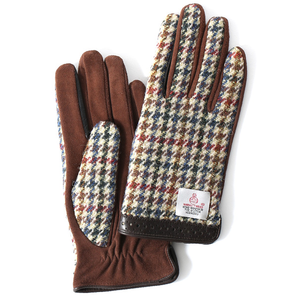 KURODA(クロダ) ハリスツイード 羊革 レディース 手袋 ベージュ/千鳥