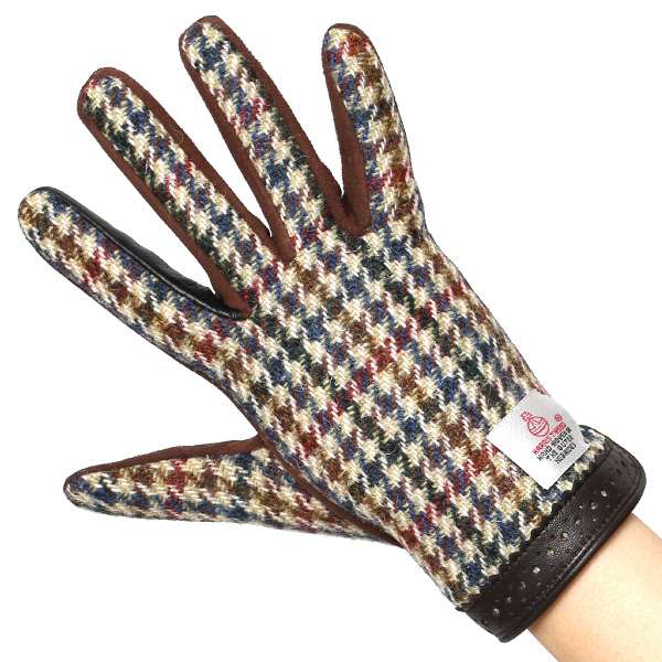  ハリスツイード 手袋 レディース スマホ対応 ブランド レザー グローブ 女性 防寒 防風 本革 皮 ベージュ 肌色 英国 ハリスツイード生地 暖かい おしゃれ かわいい プレゼント ブランド 手袋 KURODA(クロダ)