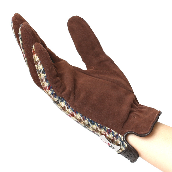  ハリスツイード 手袋 レディース スマホ対応 ブランド レザー グローブ 女性 防寒 防風 本革 皮 ベージュ 肌色 英国 ハリスツイード生地 暖かい おしゃれ かわいい プレゼント ブランド 手袋 KURODA(クロダ)