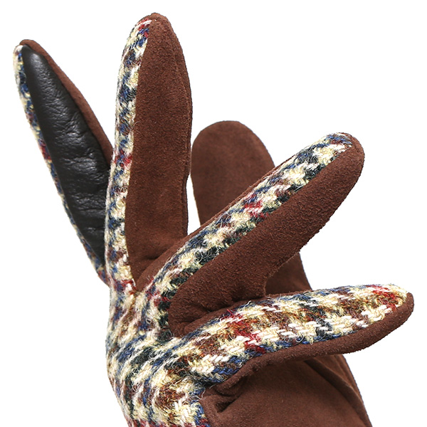  ハリスツイード 手袋 レディース スマホ対応 ブランド レザー グローブ 女性 防寒 防風 本革 皮 ベージュ 肌色 英国 ハリスツイード生地 暖かい おしゃれ かわいい プレゼント ブランド 手袋 KURODA(クロダ)